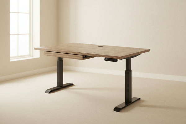 Sit Stand Desk Walnut | Electric Desk with Center Drawer