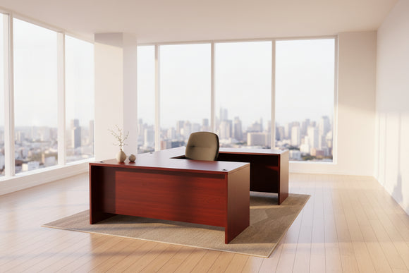 U Shaped Cherry Laminate Desk