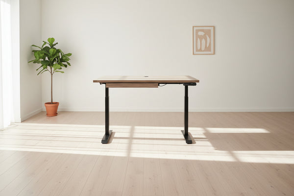 Sit Stand Desk Walnut | Electric Desk with Center Drawer