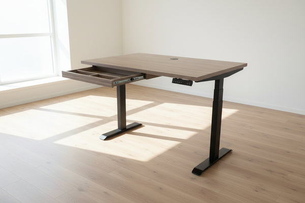 Sit Stand Desk Walnut | Electric Desk with Center Drawer