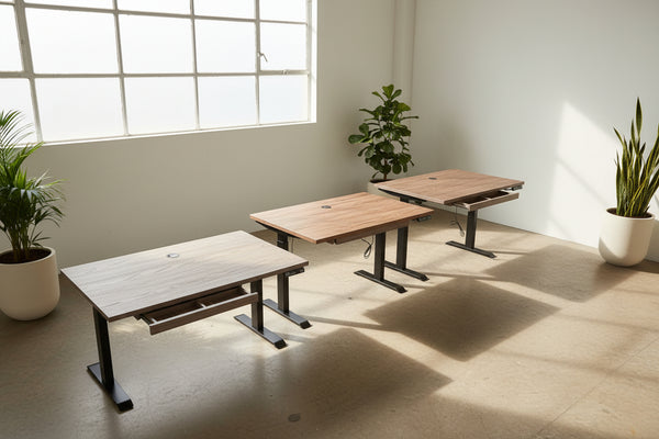 Sit Stand Desk Walnut | Electric Desk with Center Drawer