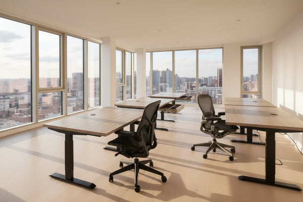Sit Stand Desk Walnut | Electric Desk with Center Drawer