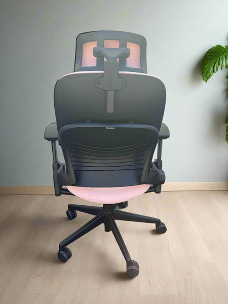 Pink and Black Steelcase Leap V2 Office Chair with Headrest