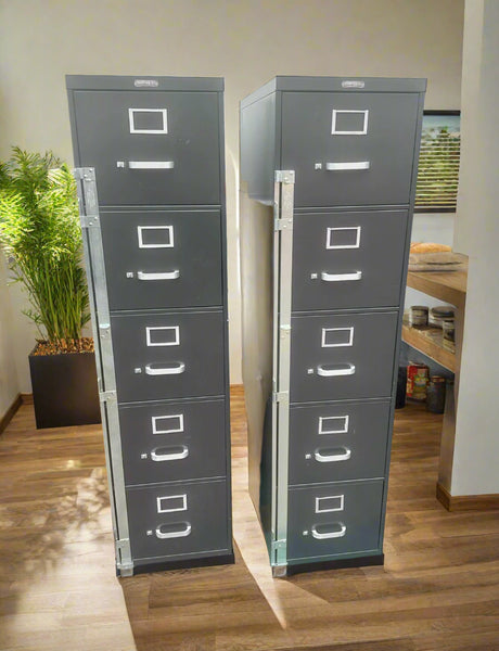 Assorted Steel Vertical File Cabinets with Lock Bar Charcoal