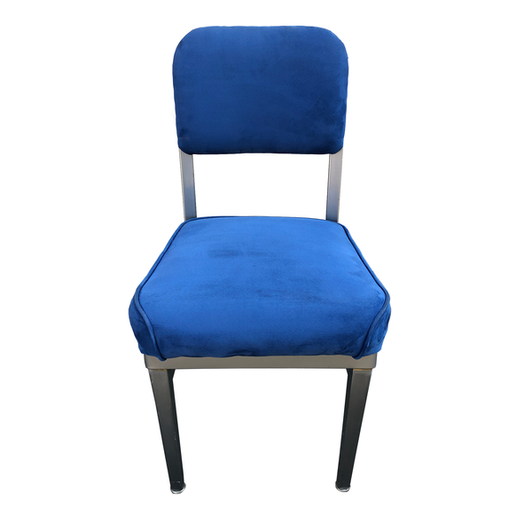 Blue Felt and Brushed Steel Side Chairs