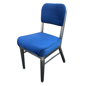 Blue Felt and Brushed Steel Side Chairs