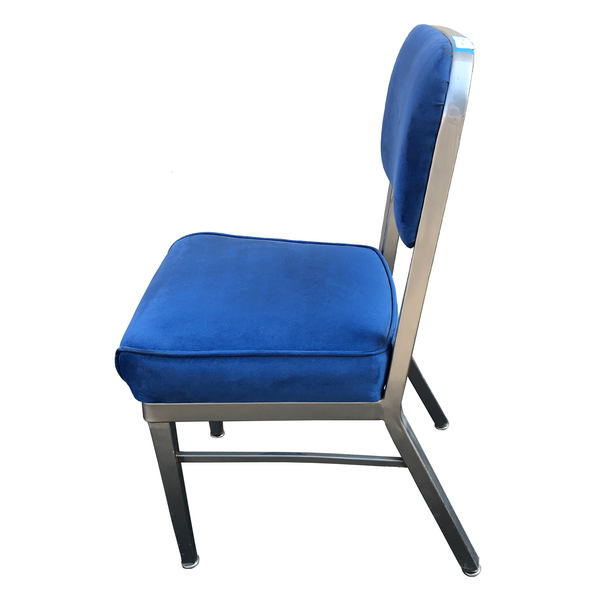 Blue Felt and Brushed Steel Side Chairs