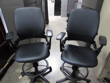 Reupholstered Steelcase Leap V2 High Stools in Black Vinyl