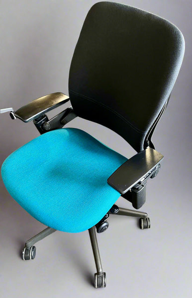 Turquoise and Black Reupholstered Steelcase Leap V2 Office Chair