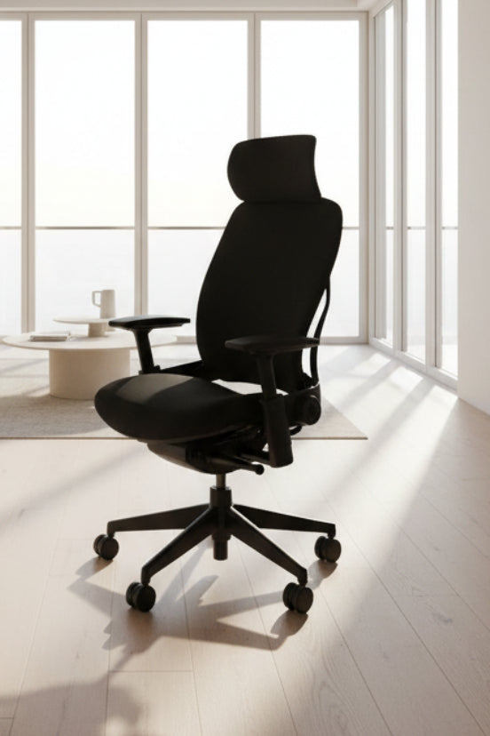 Black Vinyl Steelcase Leap V2 Office Chair with Headrest