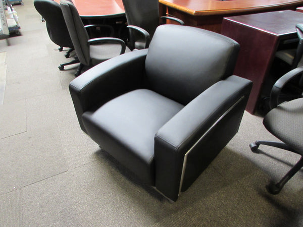 Beautiful Faux Black Leather & Chrome Lobby Club Chair - Love Seat - Sofa