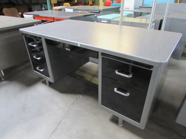 Brushed Steel Tanker Desk with Formica Top