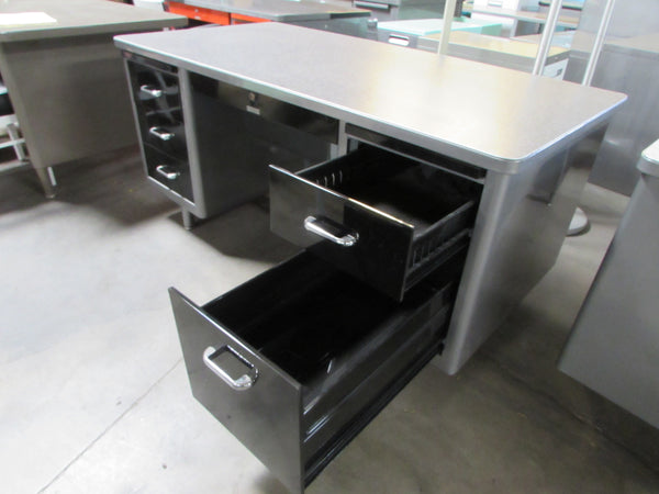 Brushed Steel Tanker Desk with Formica Top