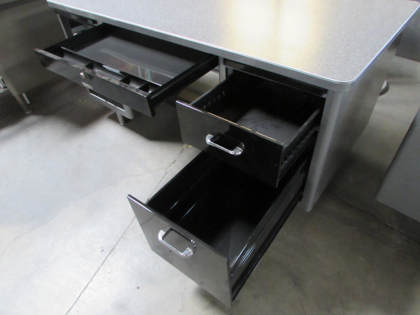 Brushed Steel Tanker Desk with Formica Top