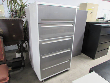 Brushed Steel and White 5-drawer Lateral File