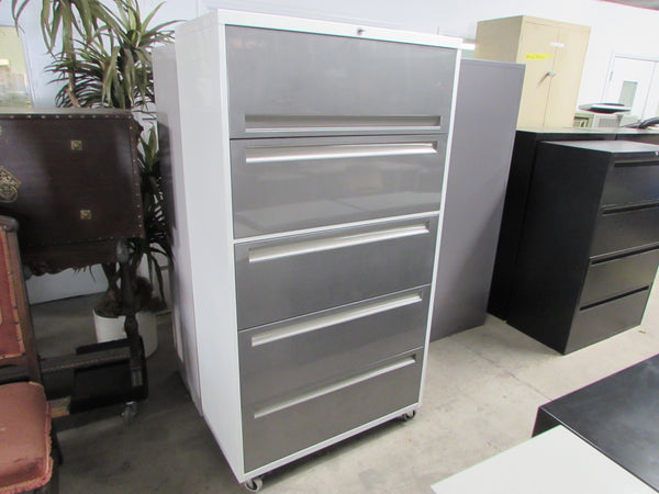 Brushed Steel and White 5-drawer Lateral File