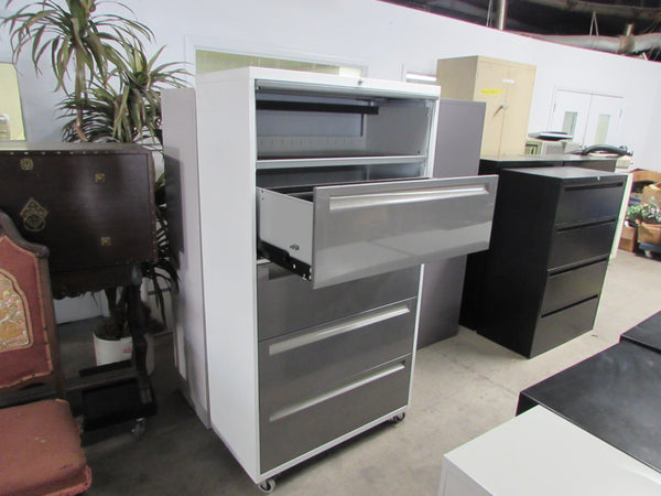 Brushed Steel and White 5-drawer Lateral File