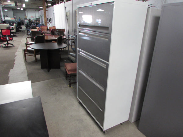 Brushed Steel and White 5-drawer Lateral File