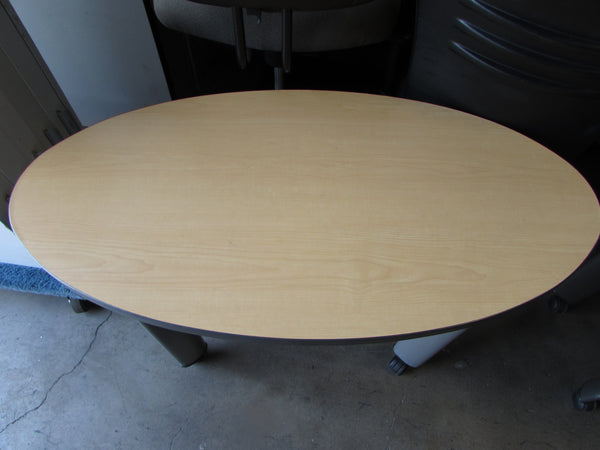 Steelcase Small Oval Office Tables with Wheels - Oak Laminate