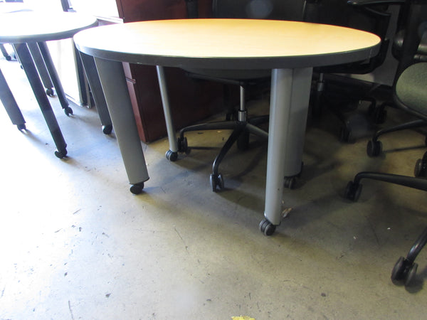 Steelcase Small Oval Office Tables with Wheels - Oak Laminate