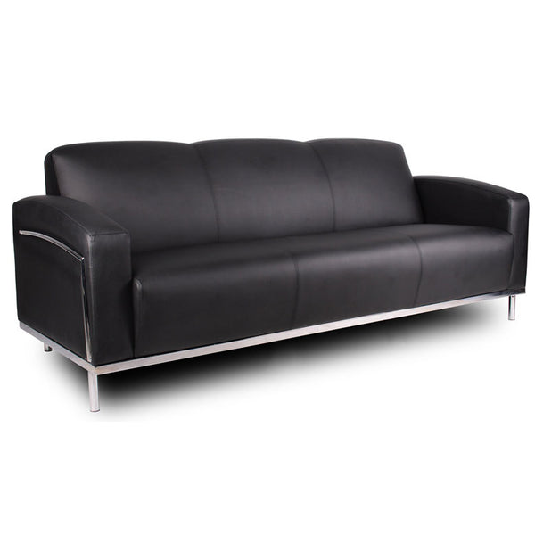 Beautiful Faux Black Leather & Chrome Lobby Club Chair - Love Seat - Sofa
