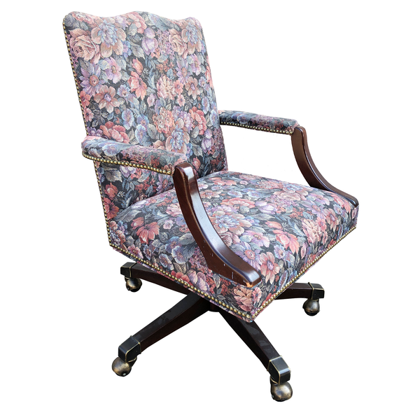 Vintage Conference Chairs - Wood Frame - Floral Fabric