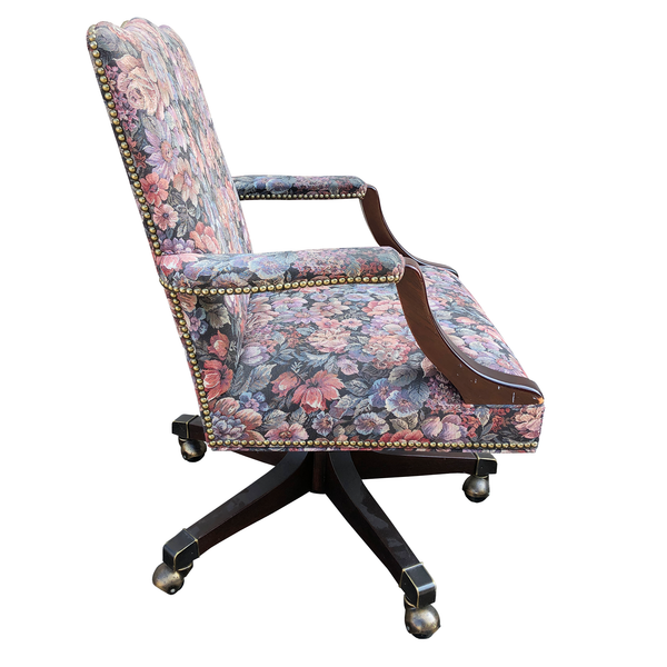 Vintage Conference Chairs - Wood Frame - Floral Fabric