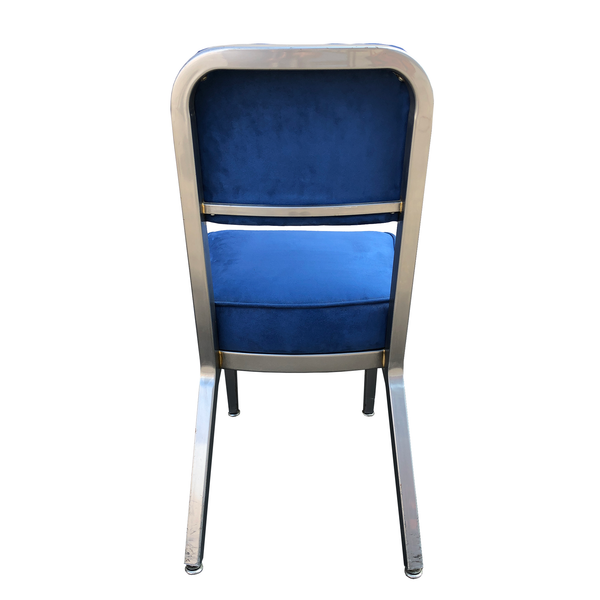 Blue Felt and Brushed Steel Side Chairs