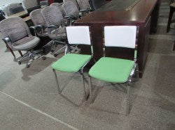 Green and White Reupholstered Side Chairs